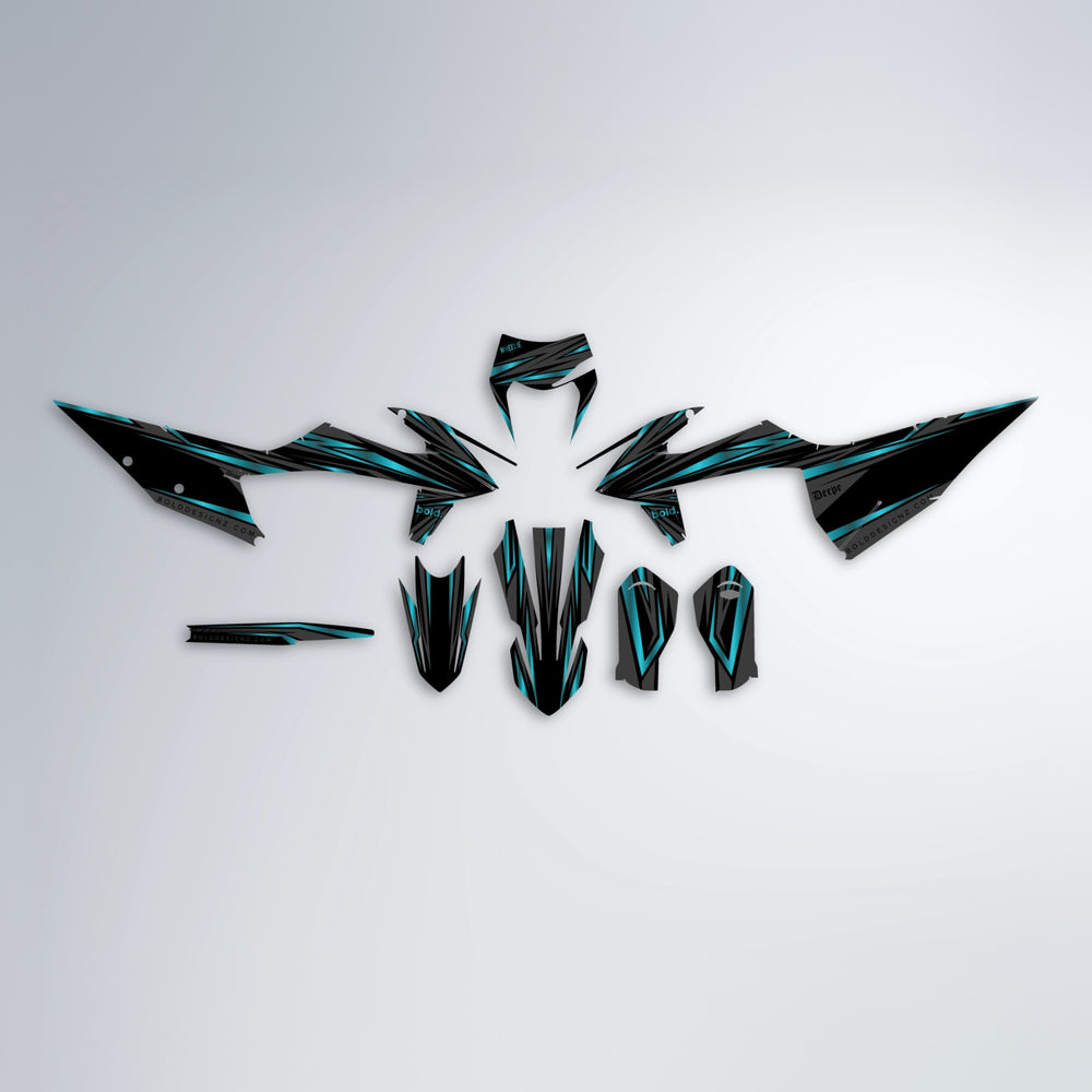 SKITZ graphics kit parts layout in Black/teal