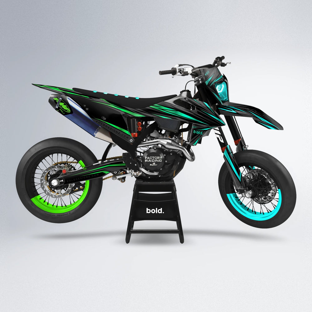 SKITZ supermoto graphics kit in Cyan & Green