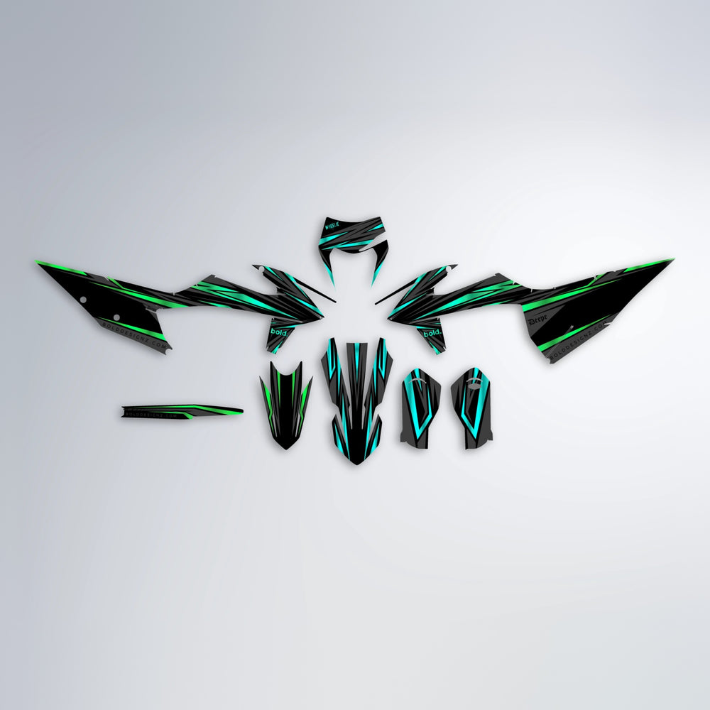 SKITZ graphics kit parts layout in Cyan & Green