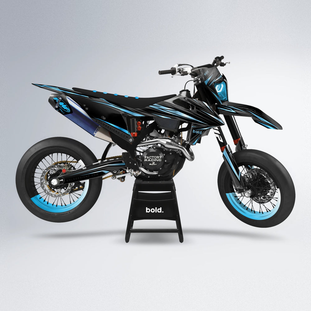 SKITZ supermoto graphics kit in Light Blue & White