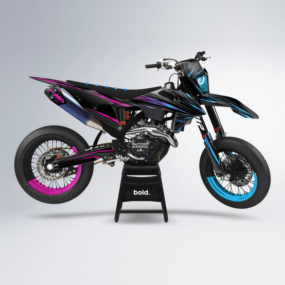 SKITZ supermoto graphics kit in Pink & Light Blue