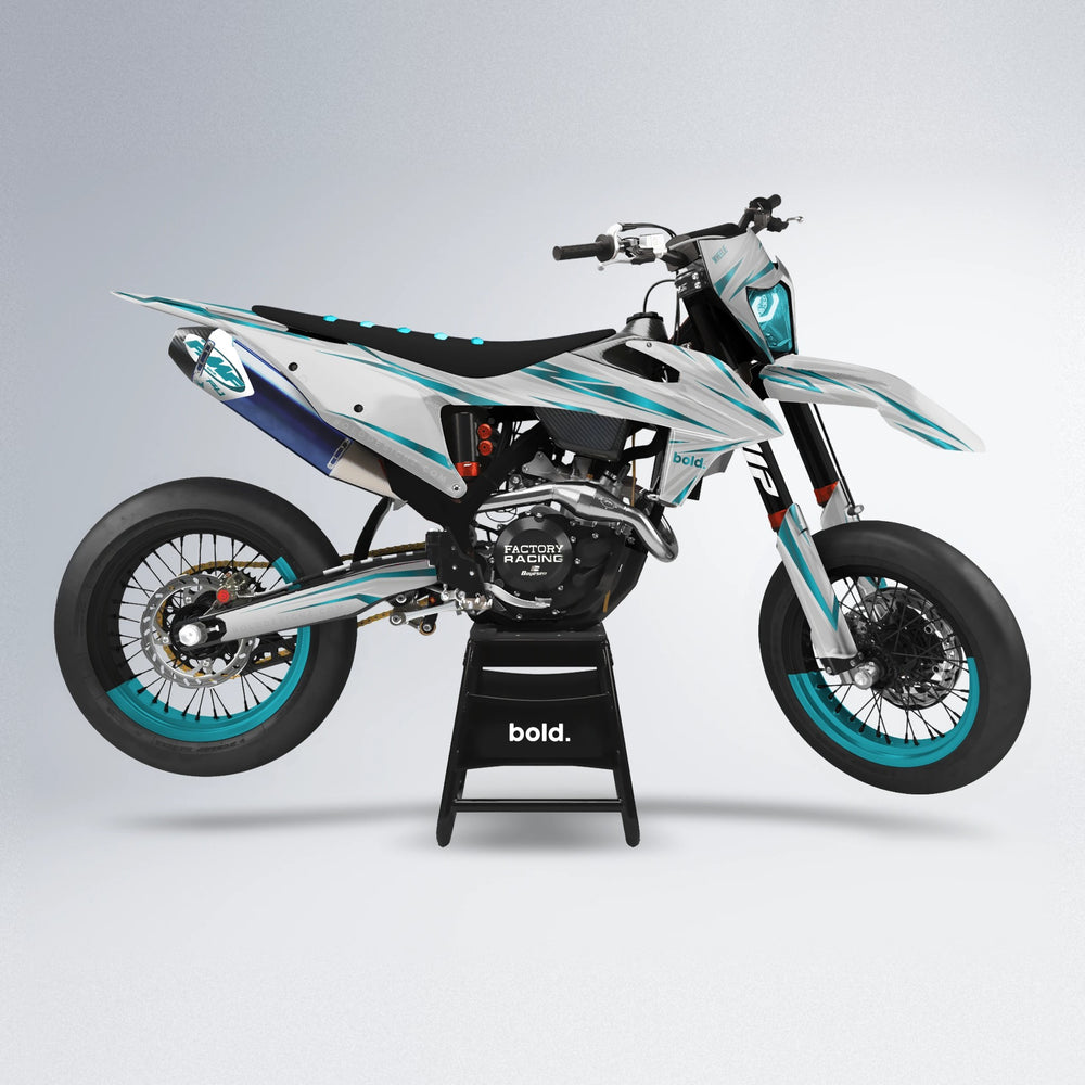 SKITZ supermoto graphics kit in White/teal