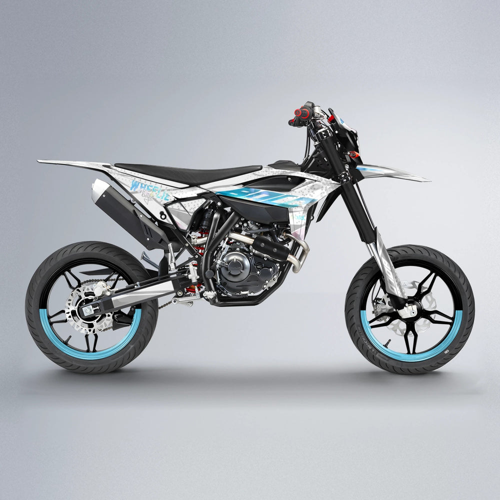SKOOVBY Beta supermoto graphics kit in Light Blue & White