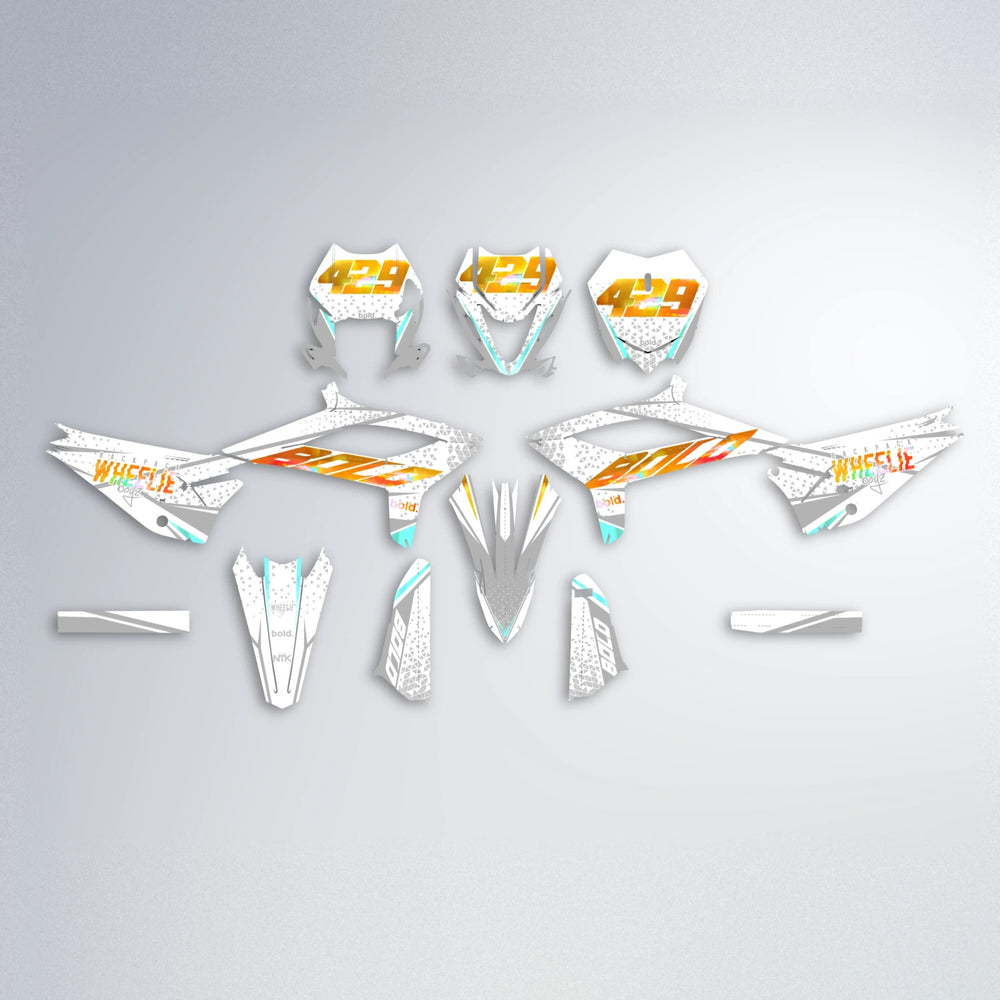 SKOOVBY Beta graphics kit parts layout in Orange & Yellow