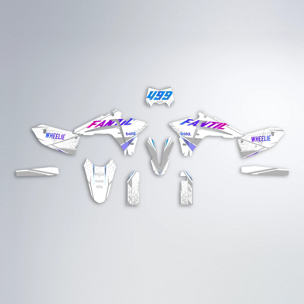 SKOOVBY Fantic graphics kit parts layout in Blue Purple Fade