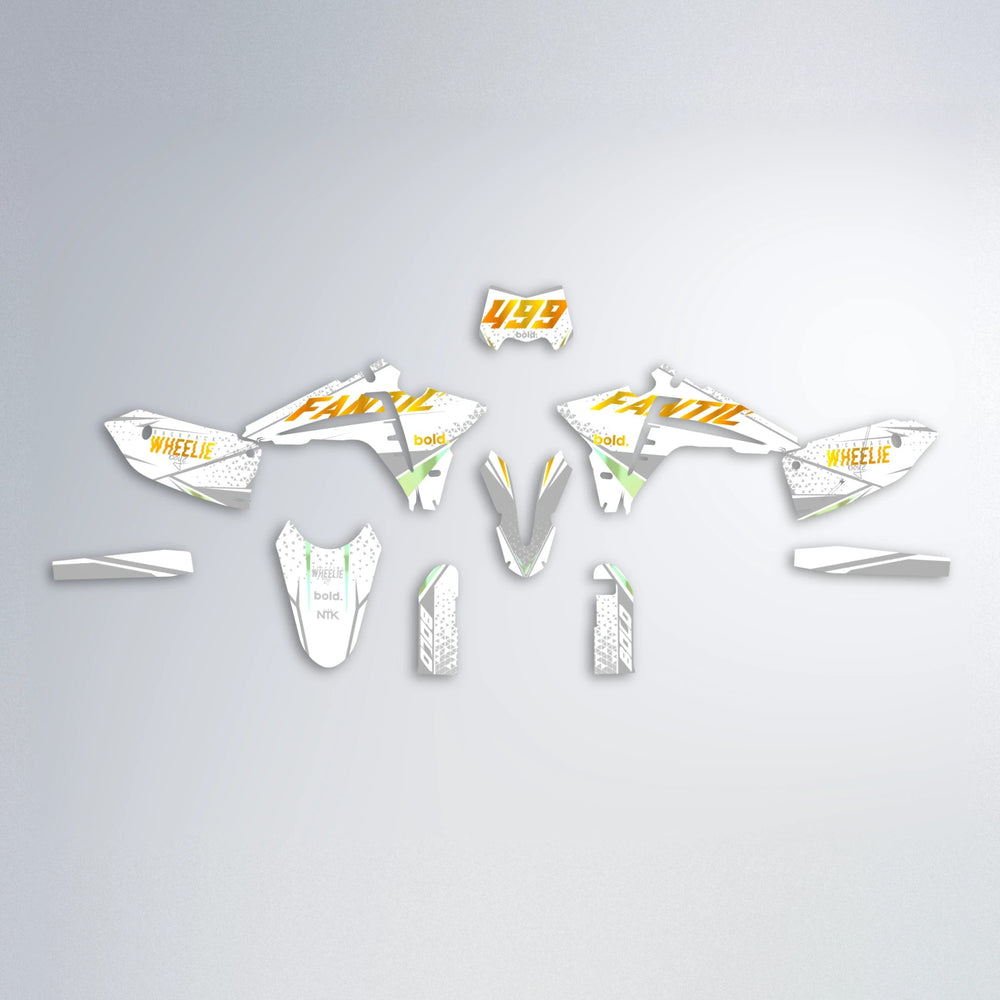 SKOOVBY Fantic graphics kit parts layout in Orange & Yellow