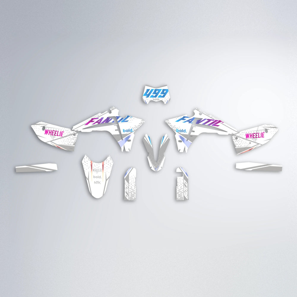 SKOOVBY Fantic graphics kit parts layout in Pink & Light Blue