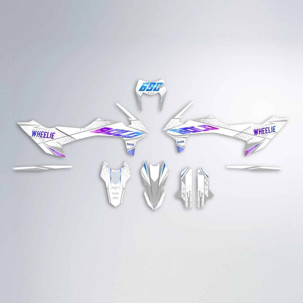 SKOOVBY KTM SMC 690 graphics kit parts layout in Blue Purple Fade