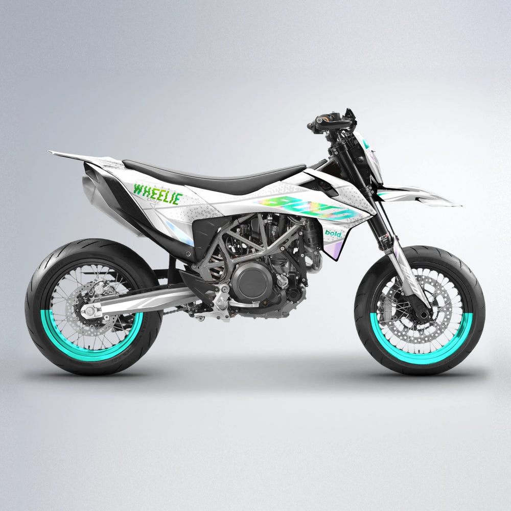 SKOOVBY KTM SMC 690 supermoto graphics kit in Cyan & Green
