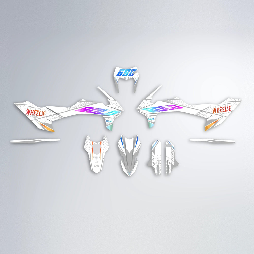 SKOOVBY KTM SMC 690 graphics kit parts layout in Sunset Fade