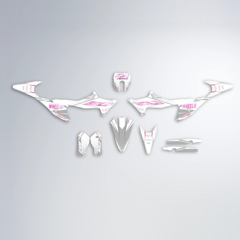 SKOOVBY Stark Varg MX graphics kit parts layout in Flamingo