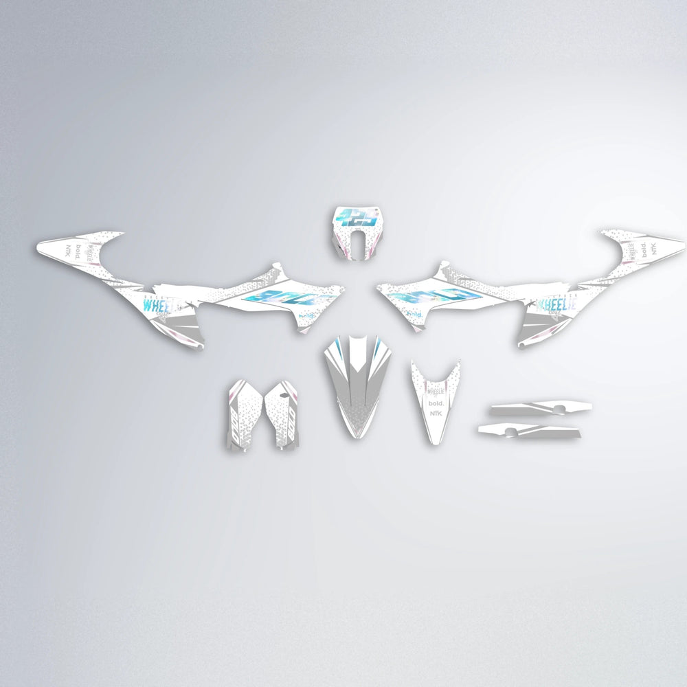 SKOOVBY Stark Varg MX graphics kit parts layout in Light Blue & White