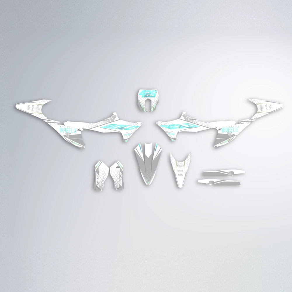 SKOOVBY Stark Varg MX graphics kit parts layout in Mint