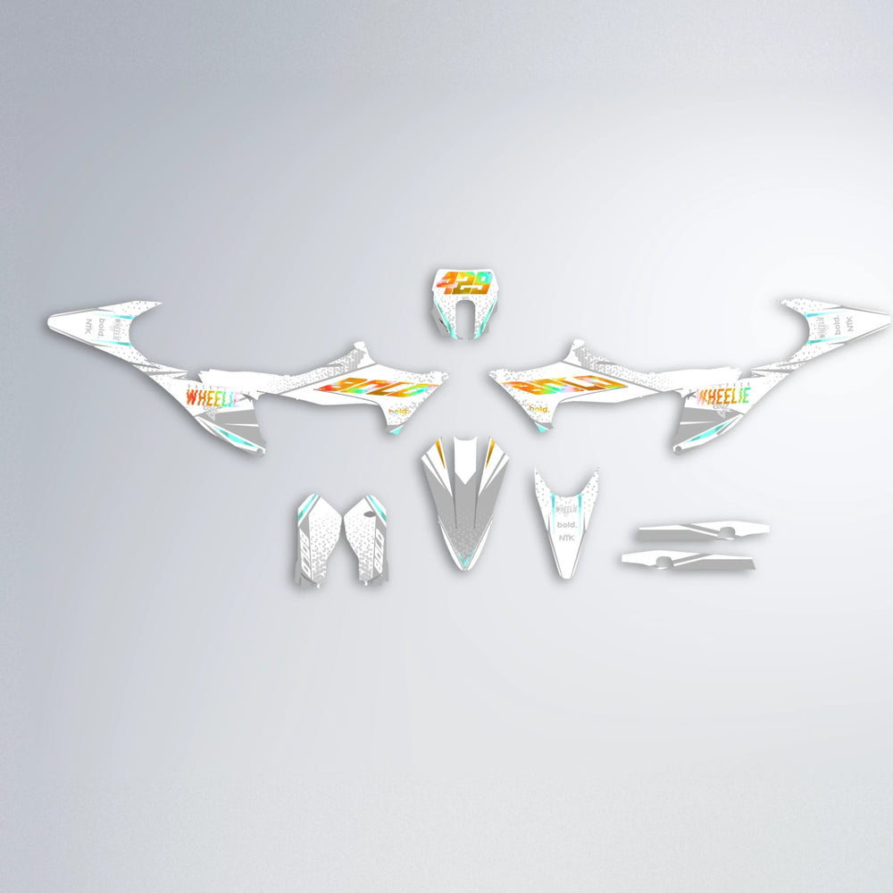 SKOOVBY Stark Varg MX graphics kit parts layout in Orange & Yellow