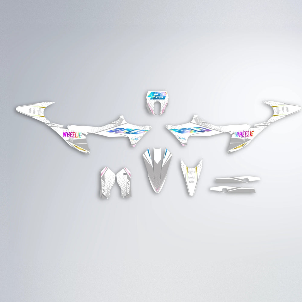 SKOOVBY Stark Varg MX graphics kit parts layout in Pink & Light Blue