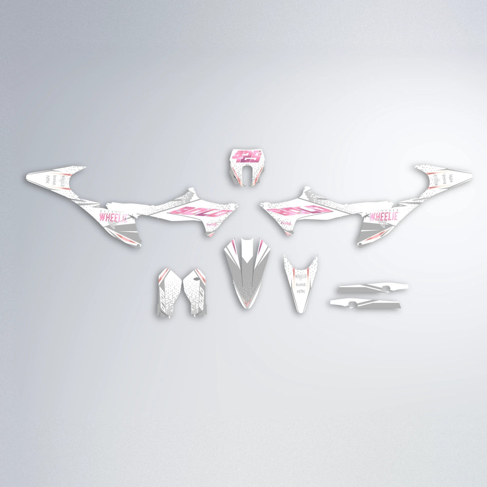 SKOOVBY Stark Varg MX graphics kit parts layout in Sakura Pink