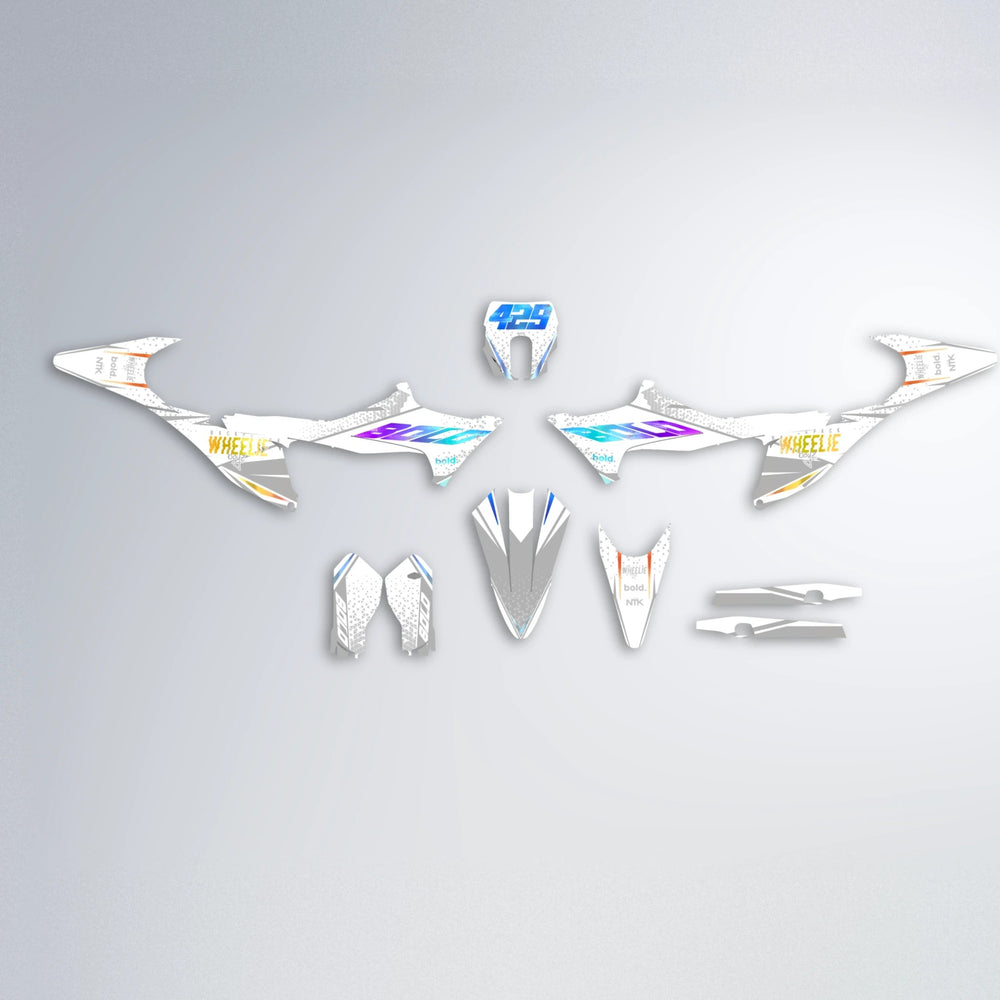 SKOOVBY Stark Varg MX graphics kit parts layout in Sunset Fade