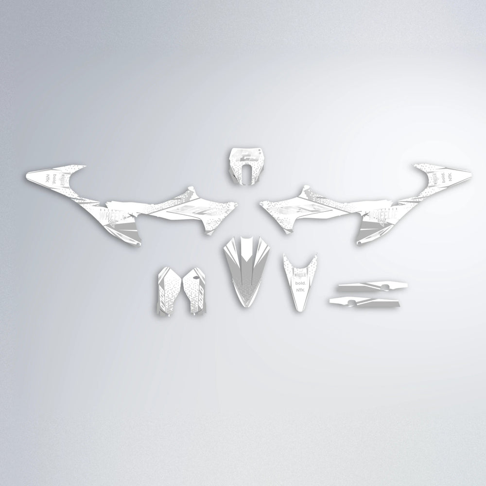 SKOOVBY Stark Varg MX graphics kit parts layout in White