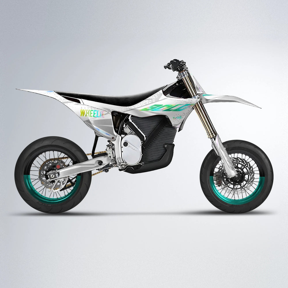 SKOOVBY Stark Varg SM supermoto graphics kit in Cyan & Green