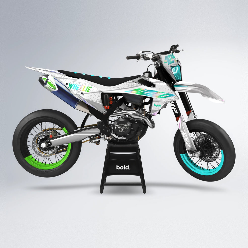 SKOOVBY supermoto graphics kit in Cyan & Green