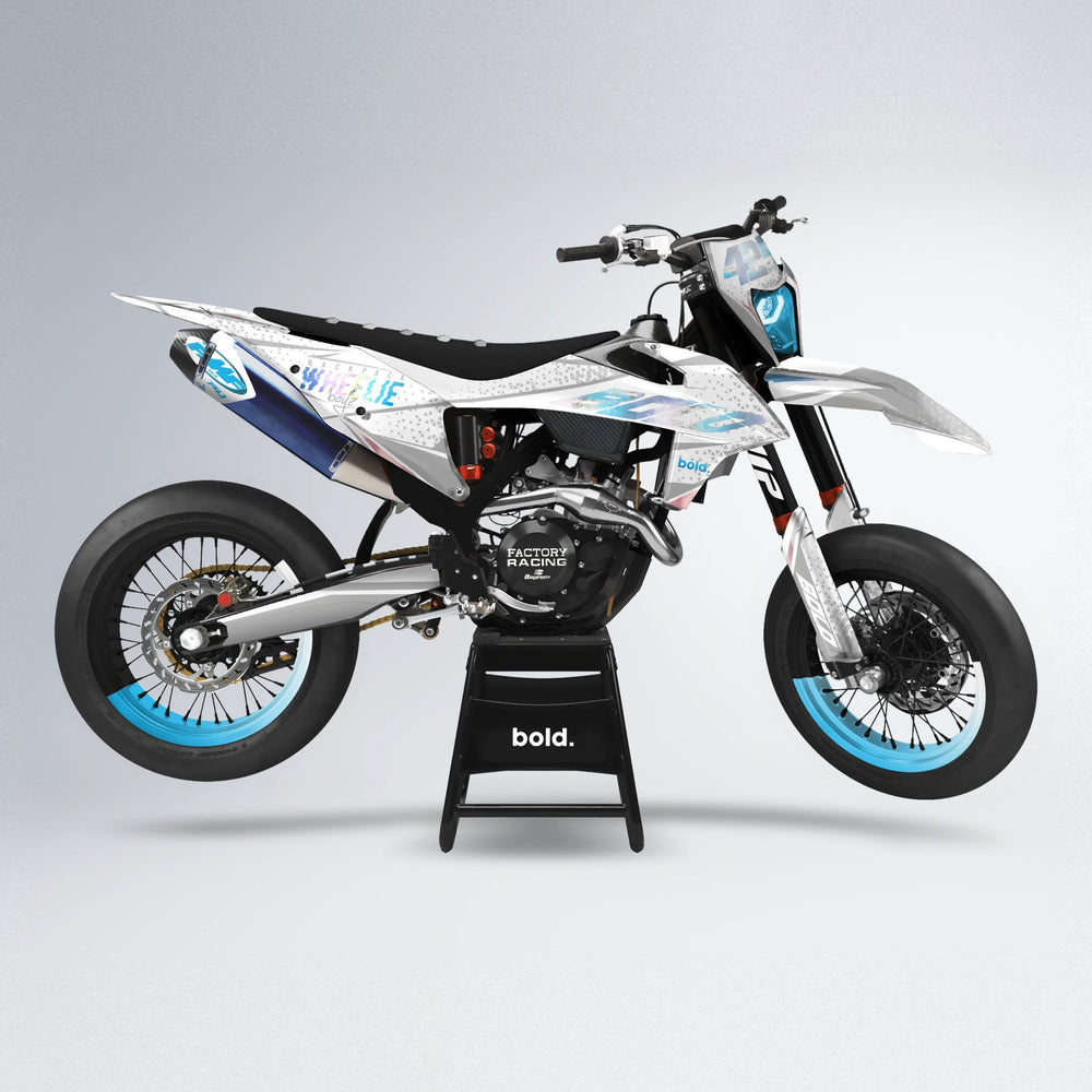 SKOOVBY supermoto graphics kit in Light Blue & White