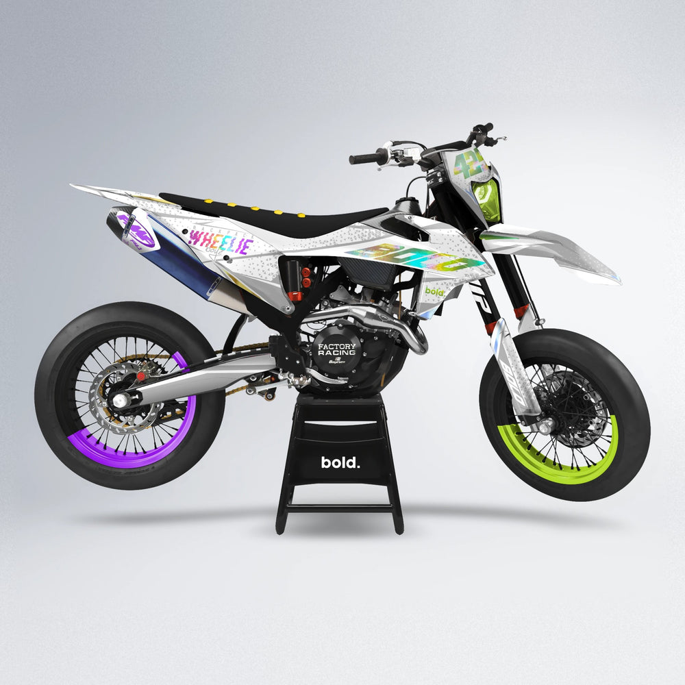 SKOOVBY supermoto graphics kit in Purple & Yellow