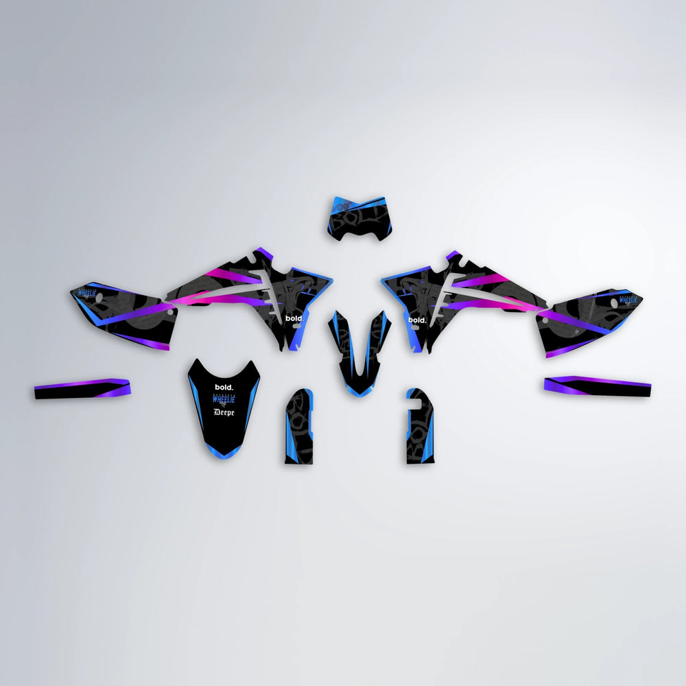 SLASH Fantic graphics kit parts layout in Blue Purple Fade