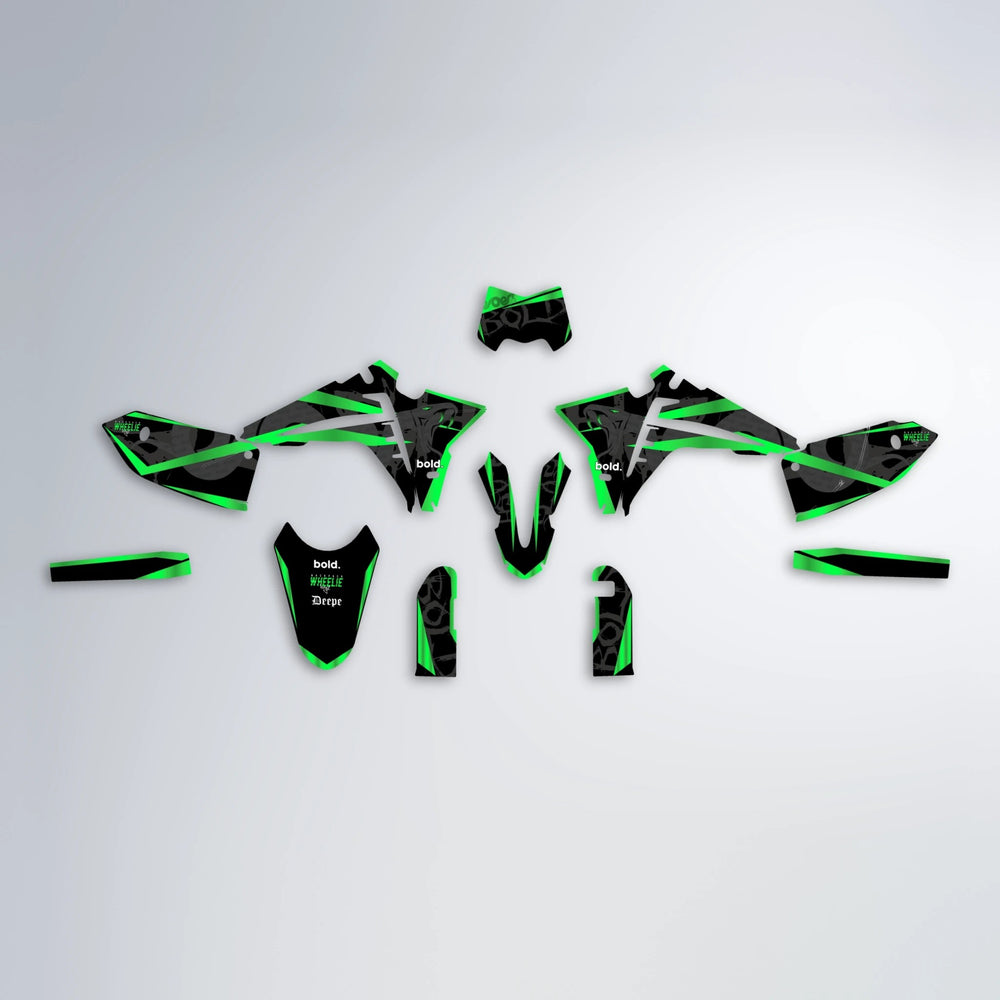 SLASH Fantic graphics kit parts layout in Green
