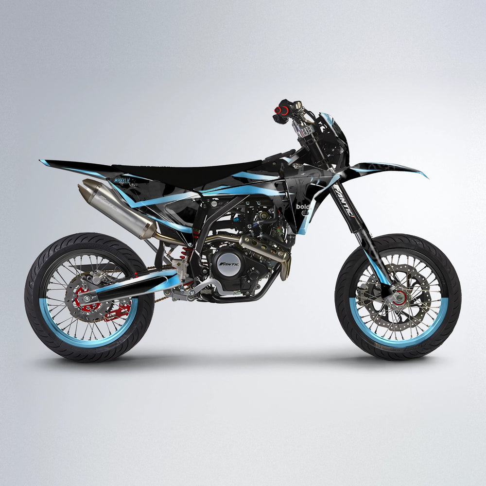 SLASH Fantic supermoto graphics kit in Light Blue & White