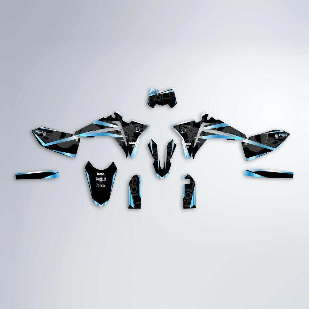SLASH Fantic graphics kit parts layout in Light Blue & White