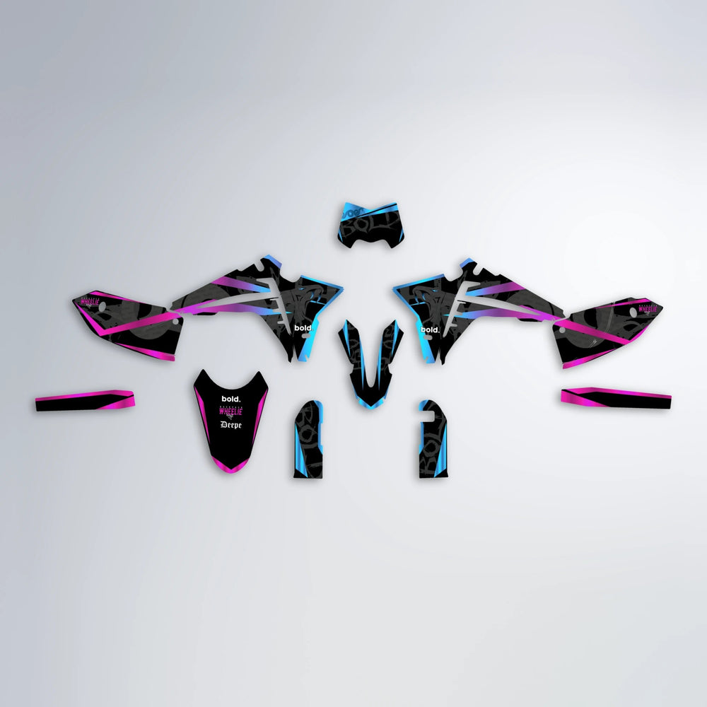 SLASH Fantic graphics kit parts layout in Pink & Light Blue