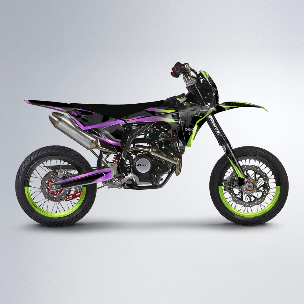 SLASH Fantic supermoto graphics kit in Purple & Yellow