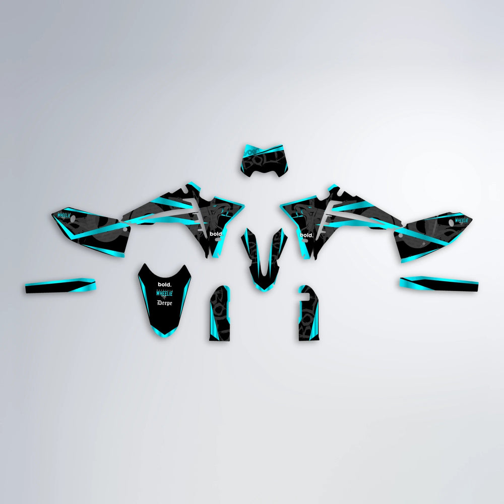 SLASH Fantic graphics kit parts layout in Teal
