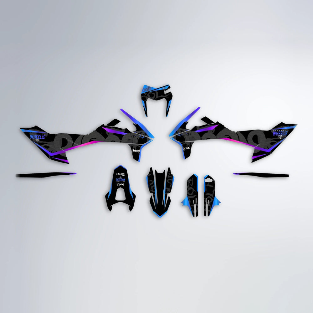 SLASH KTM SMC 690 graphics kit parts layout in Blue Purple Fade