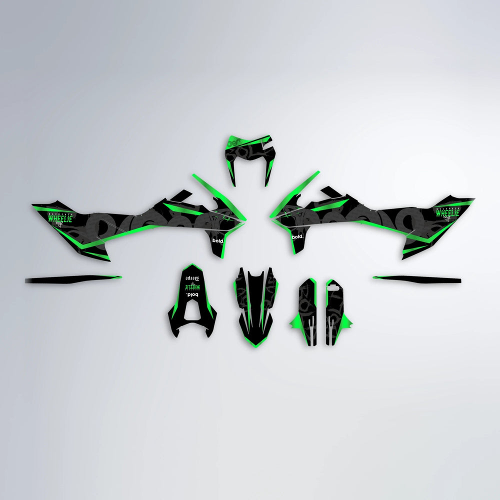 SLASH KTM SMC 690 graphics kit parts layout in Green