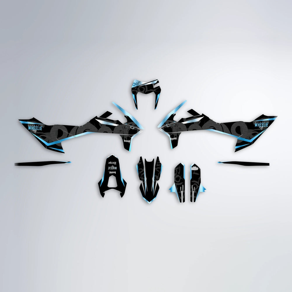 SLASH KTM SMC 690 graphics kit parts layout in Light Blue & White