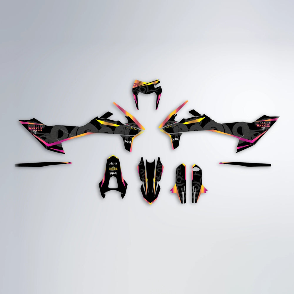 SLASH KTM SMC 690 graphics kit parts layout in Pink & Yellow