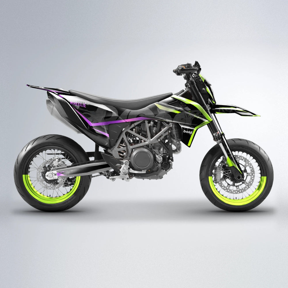 SLASH KTM SMC 690 supermoto graphics kit in Purple & Yellow