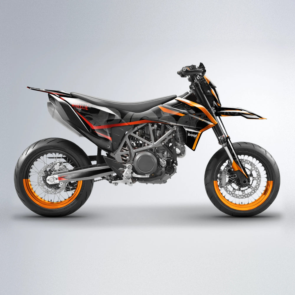 SLASH KTM SMC 690 supermoto graphics kit in Red & Orange