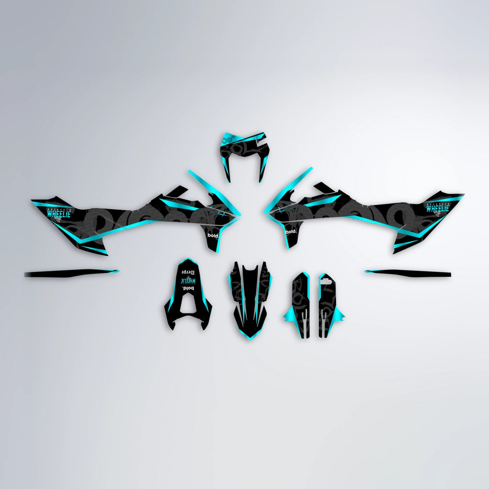 SLASH KTM SMC 690 graphics kit parts layout in Teal