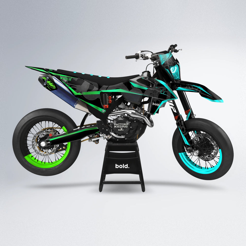 SLASH supermoto graphics kit in Cyan & Green