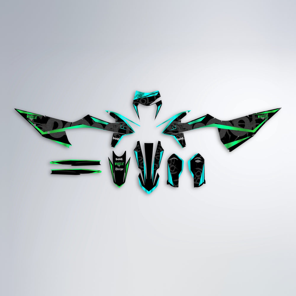 SLASH graphics kit parts layout in Cyan & Green