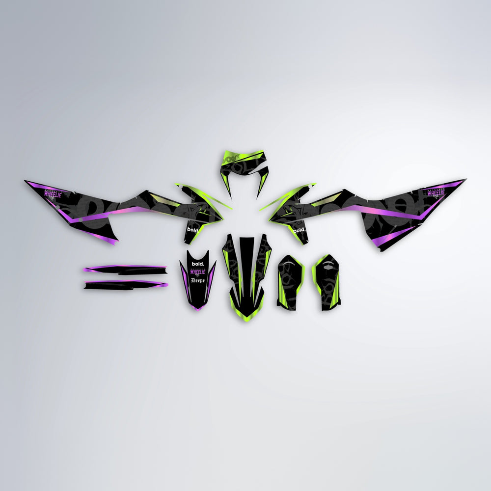 SLASH graphics kit parts layout in Purple & Yellow
