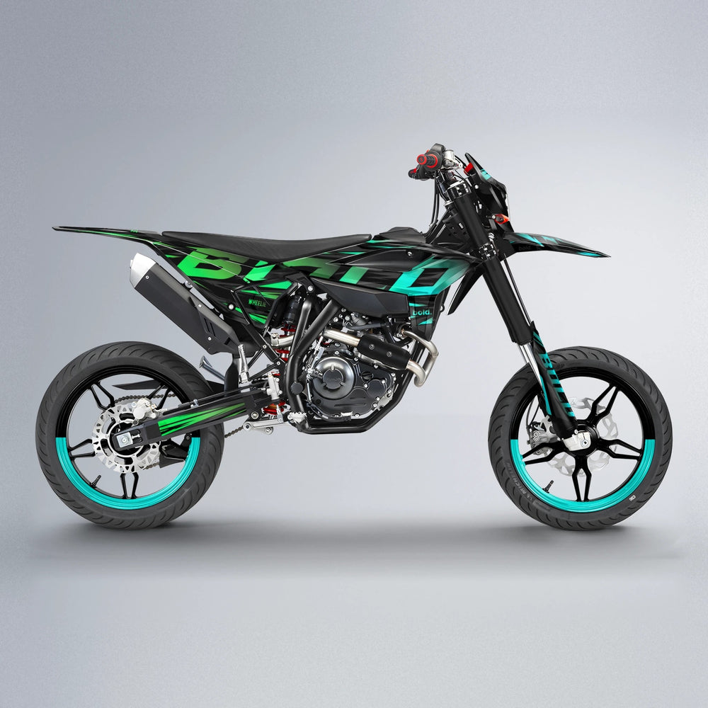 SLAUGHTER Beta supermoto graphics kit in Cyan & Green
