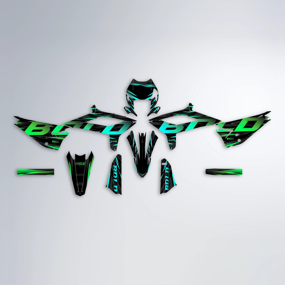 SLAUGHTER Beta graphics kit parts layout in Cyan & Green