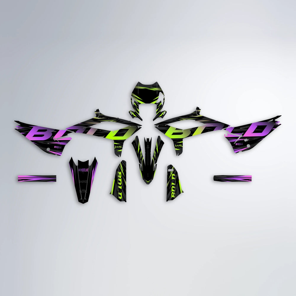 SLAUGHTER Beta graphics kit parts layout in Purple & Yellow