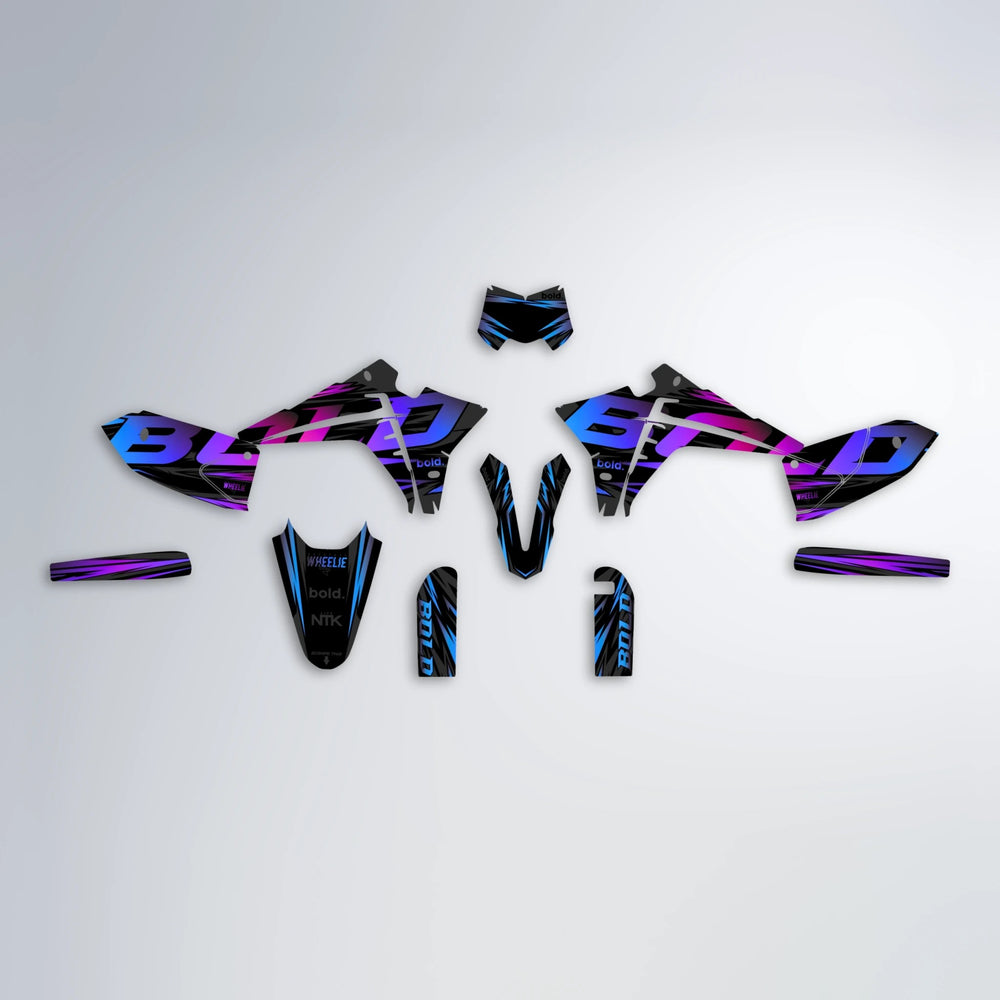 SLAUGHTER Fantic graphics kit parts layout in Blue Purple Fade