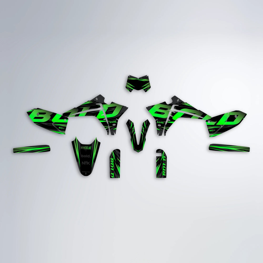 SLAUGHTER Fantic graphics kit parts layout in Green