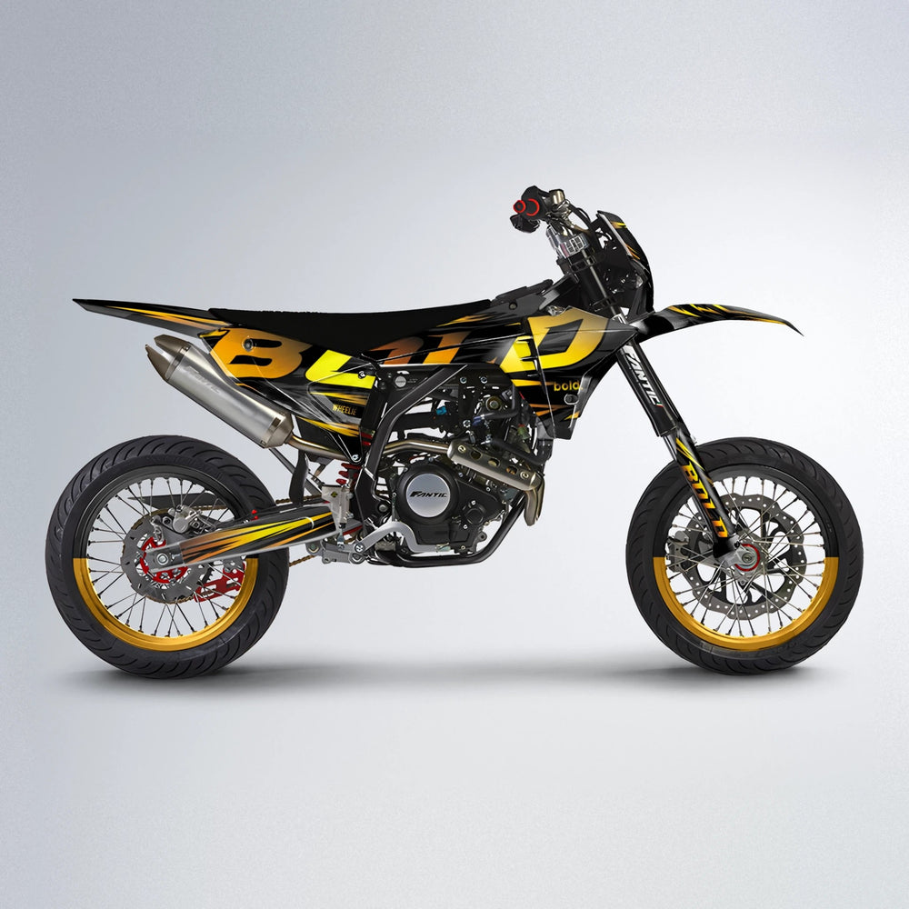 SLAUGHTER Fantic supermoto graphics kit in Orange & Yellow