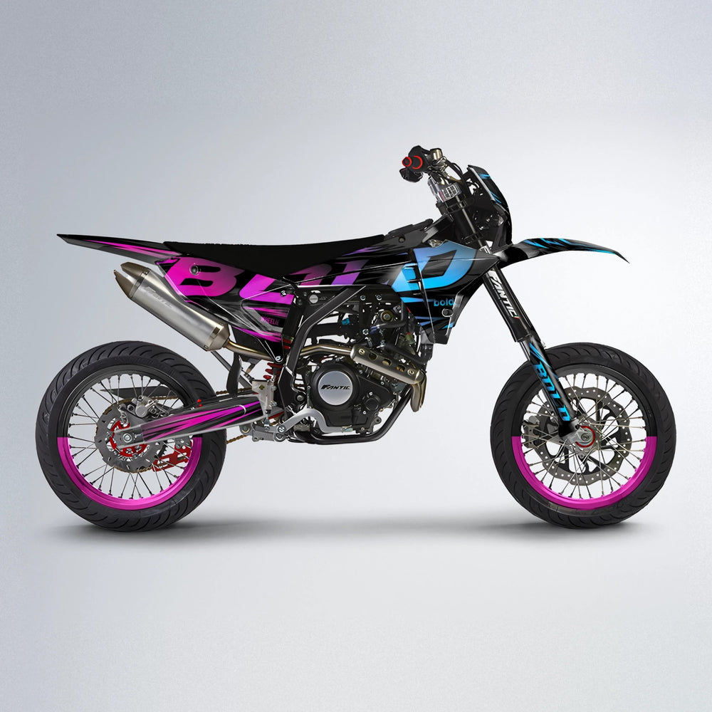 SLAUGHTER Fantic supermoto graphics kit in Pink & Light Blue